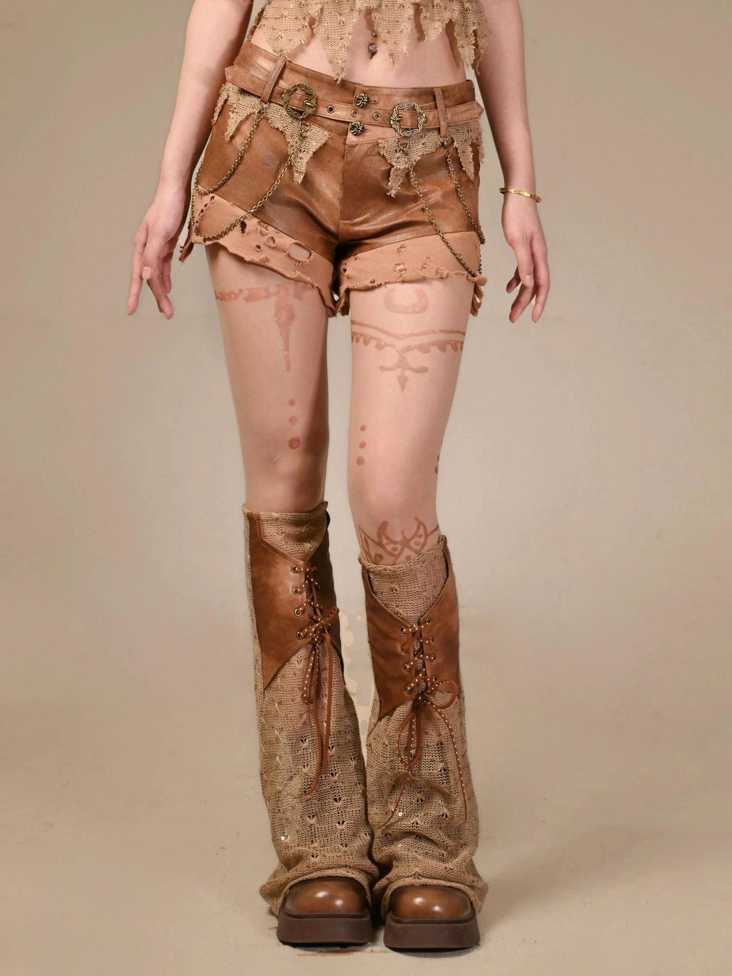 Virtual Orbit Vintage Distressed Leather Low Rise Shorts