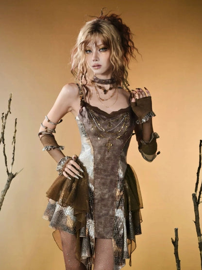 Virtual Orbit Vintage Gilded Snake Rivet Beaded Choker Set