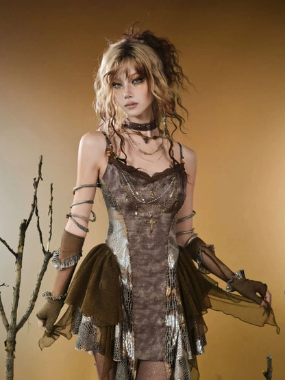 Virtual Orbit Vintage Gilded Snake Rivet Beaded Choker Set