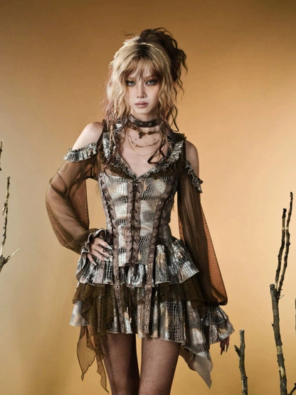 Virtual Orbit Vintage Gilded Snake Rivet Beaded Choker Set