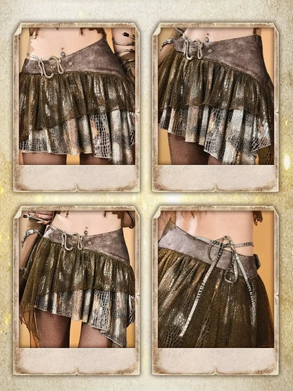 Virtual Orbit Vintage Snake Print Asymmetrical Low Waist Skirt
