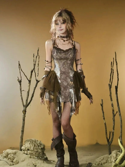 Virtual Orbit Vintage Snake Print Ruched Bustier Dress