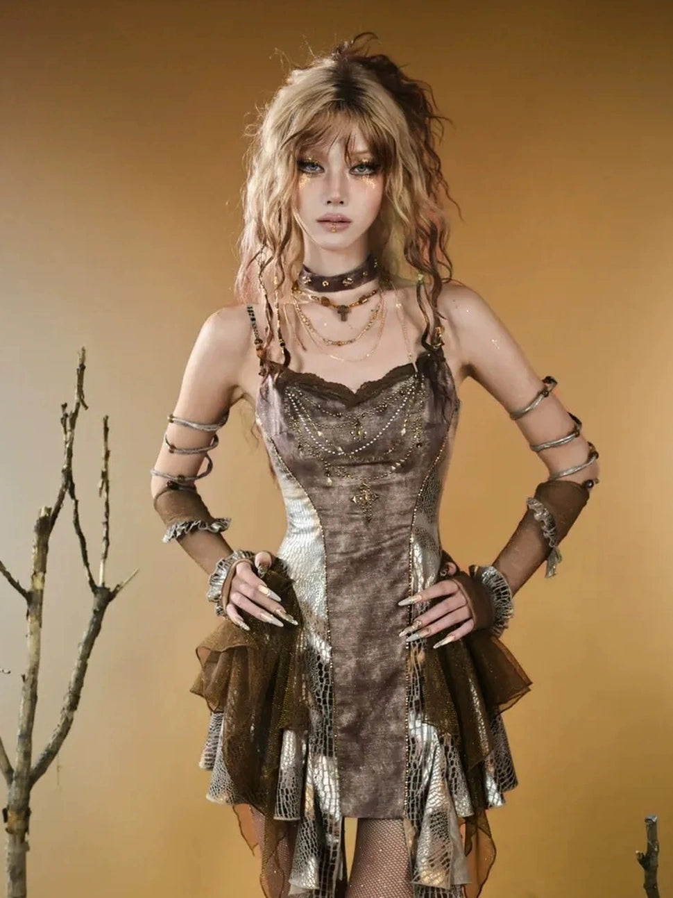 Virtual Orbit Vintage Snake Print Ruched Bustier Dress