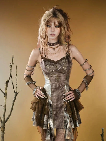 Virtual Orbit Vintage Snake Print Ruched Bustier Dress