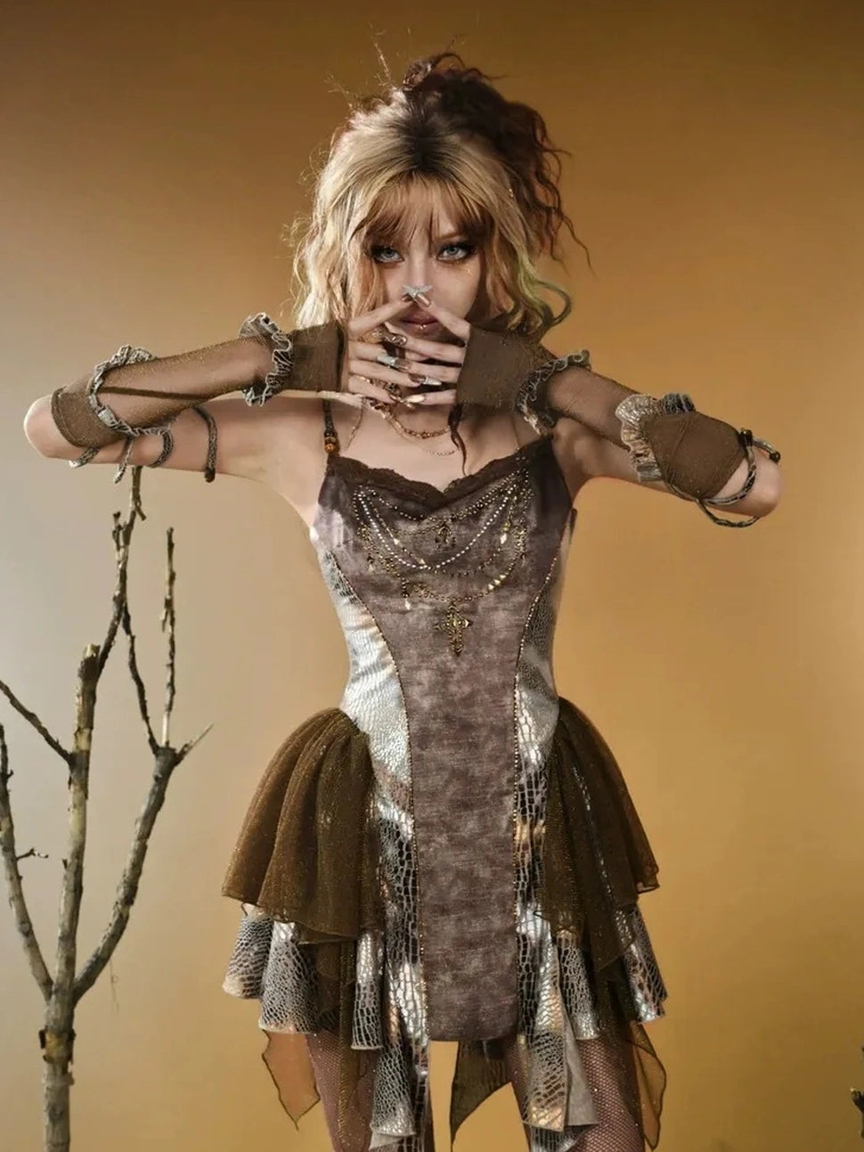 Virtual Orbit Vintage Snake Print Ruched Bustier Dress