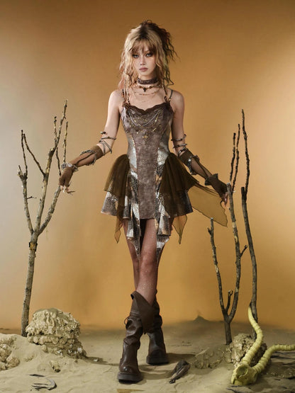 Virtual Orbit Vintage Snake Print Ruched Bustier Dress