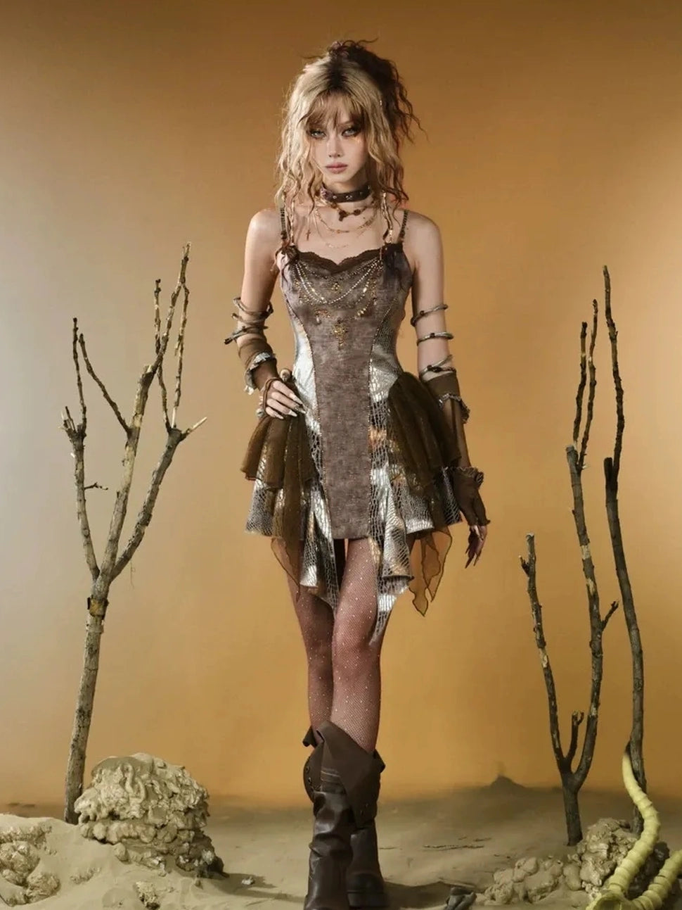 Virtual Orbit Vintage Snake Print Ruched Bustier Dress