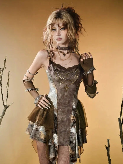 Virtual Orbit Vintage Snake Print Ruched Bustier Dress