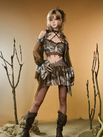 Virtual Orbit Vintage Snake Print Sheer Mesh Top