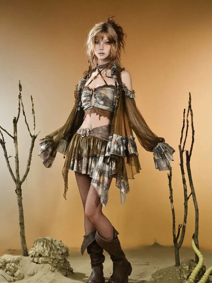 Virtual Orbit Vintage Snake Print Sheer Mesh Top