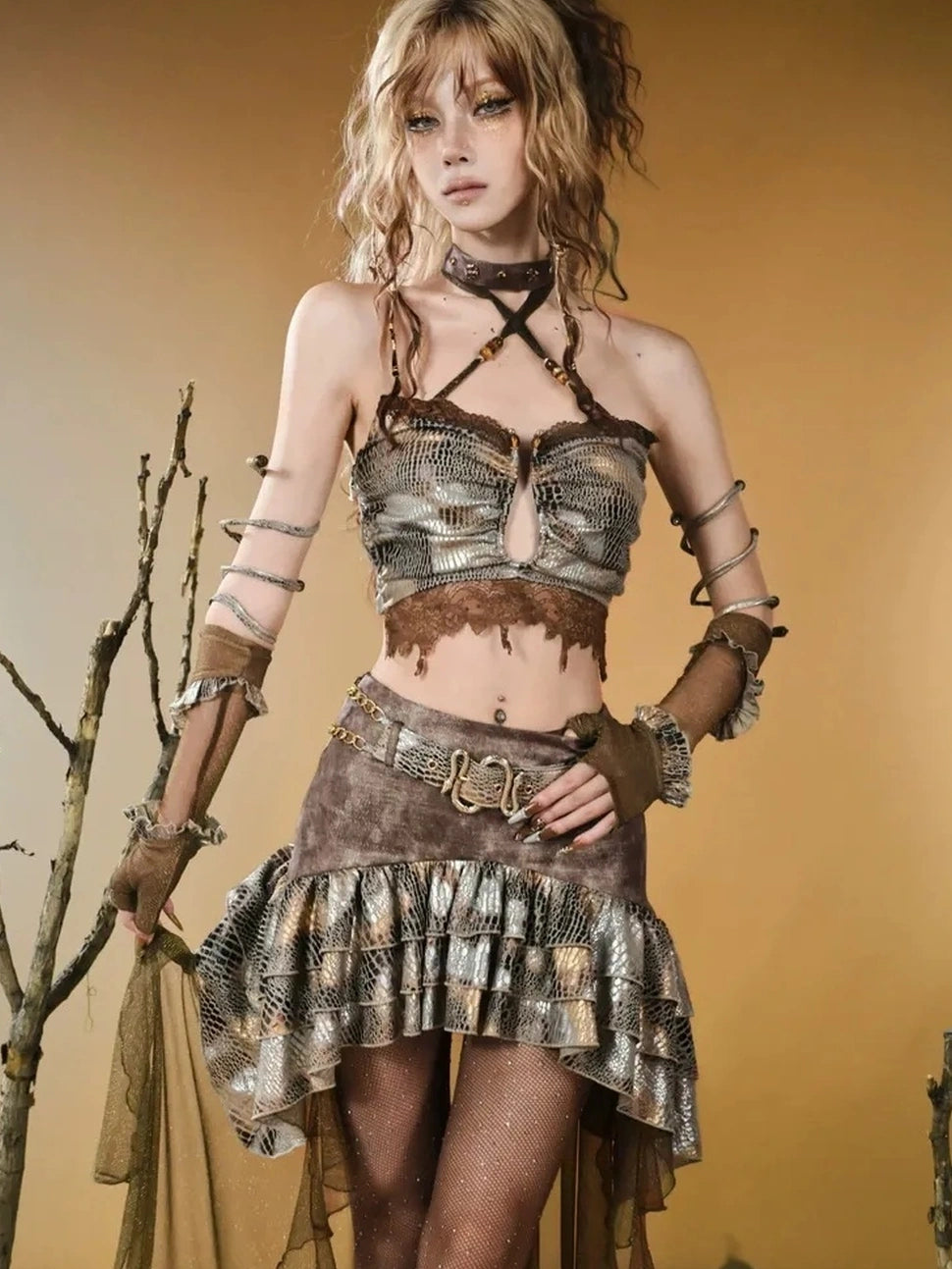 Virtual Orbit Vintage Snake Scale Ruins Low Waist Skirt