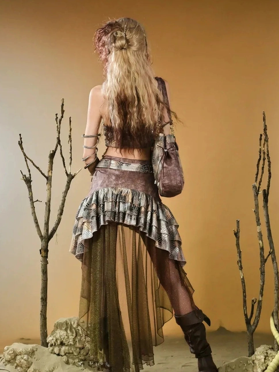 Virtual Orbit Vintage Snake Scale Ruins Low Waist Skirt