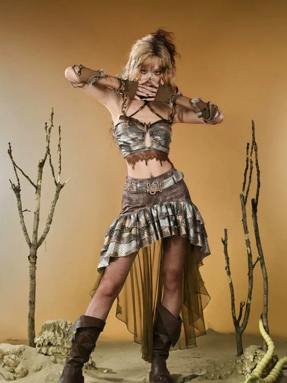 Virtual Orbit Vintage Snake Scale Ruins Low Waist Skirt