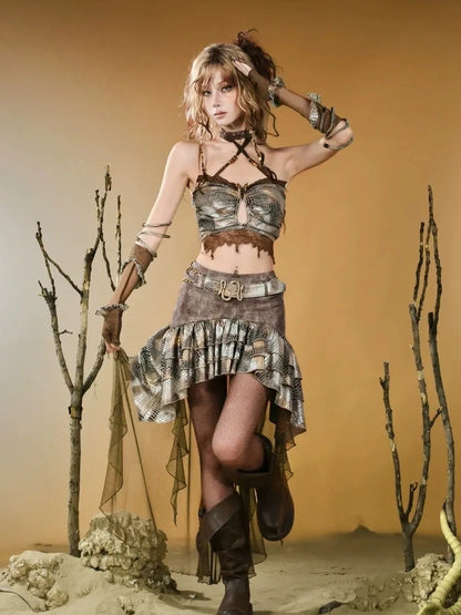 Virtual Orbit Vintage Snake Scale Ruins Low Waist Skirt