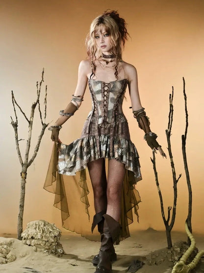 Virtual Orbit Vintage Snake Scale Ruins Low Waist Skirt