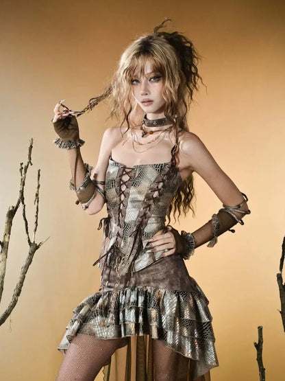 Virtual Orbit Vintage Snake Scale Ruins Low Waist Skirt