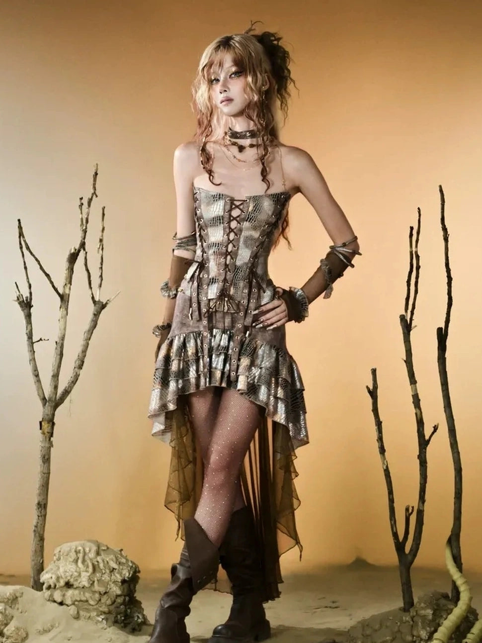 Virtual Orbit Vintage Snake Scale Ruins Low Waist Skirt