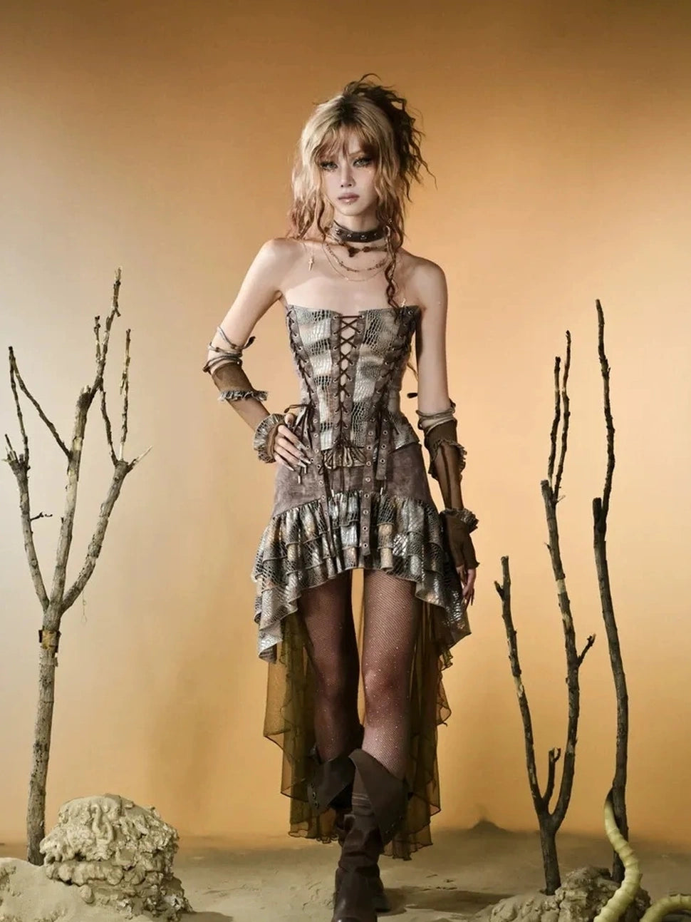 Virtual Orbit Vintage Snake Scale Ruins Low Waist Skirt