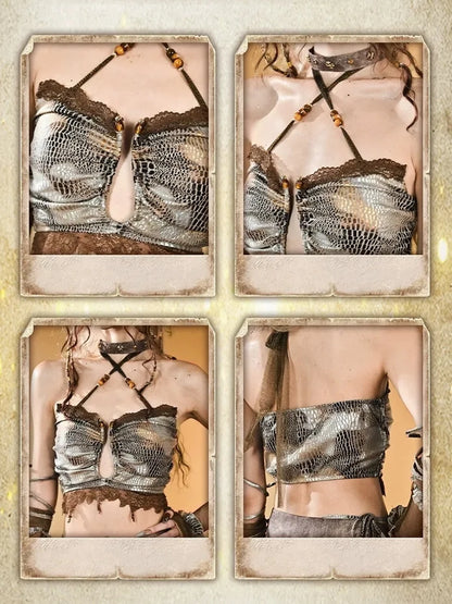 Virtual Orbit Vintage Snake Tribal Bandage Bustier Top
