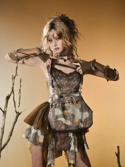 Virtual Orbit Vintage Y2 K Snake Print Underarm Crossbody Bag