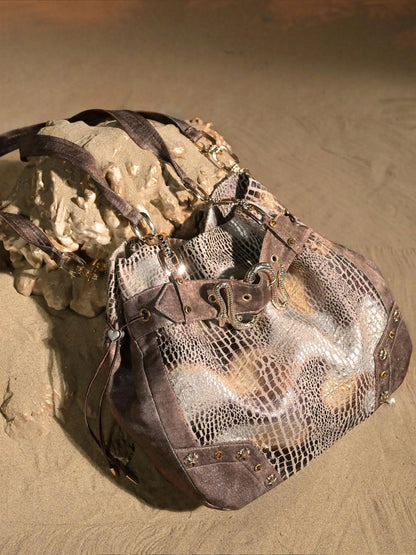 Virtual Orbit Vintage Y2 K Snake Print Underarm Crossbody Bag