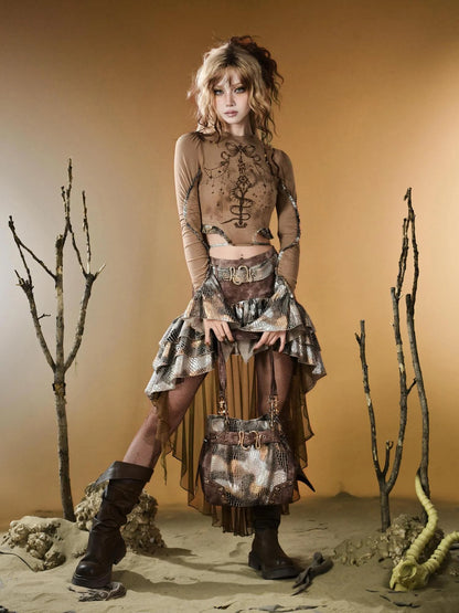 Virtual Orbit Vintage Y2 K Snake Print Underarm Crossbody Bag