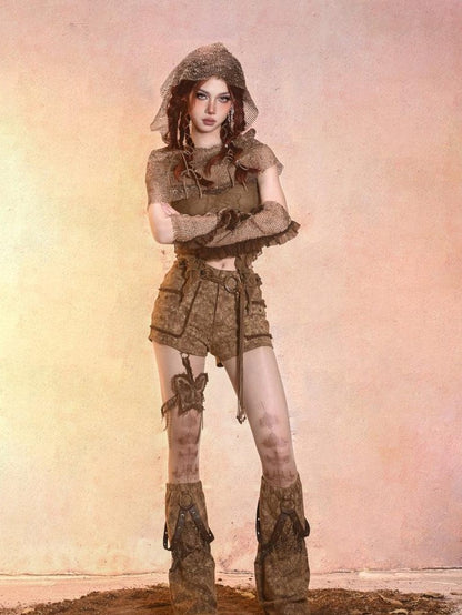 Virtual Orbit Wasteland Dune Distressed Mesh Retro Women&
