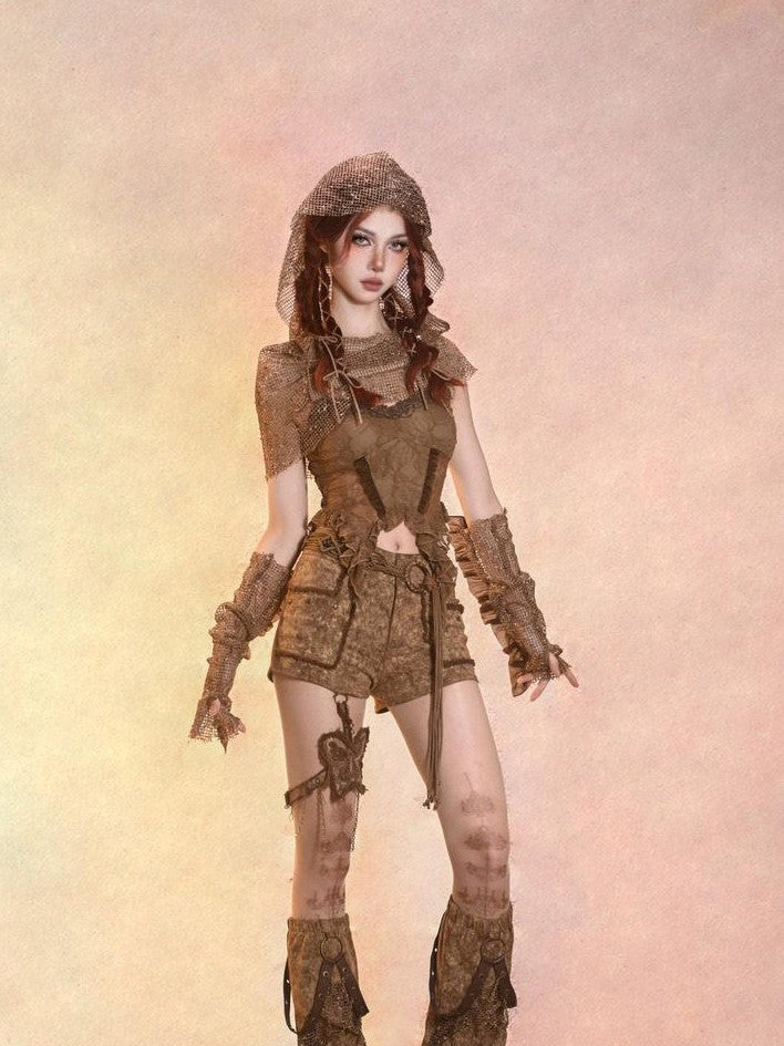 Virtual Orbit Wasteland Dune Distressed Mesh Retro Women&