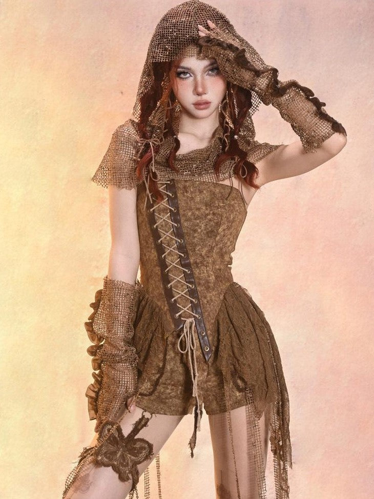 Virtual Orbit Wasteland Dune Distressed Mesh Retro Women&