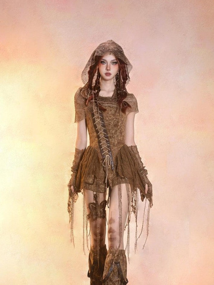 Virtual Orbit Wasteland Dune Distressed Mesh Retro Women&