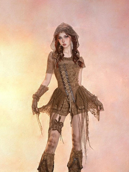 Virtual Orbit Wasteland Dune Distressed Mesh Retro Women&