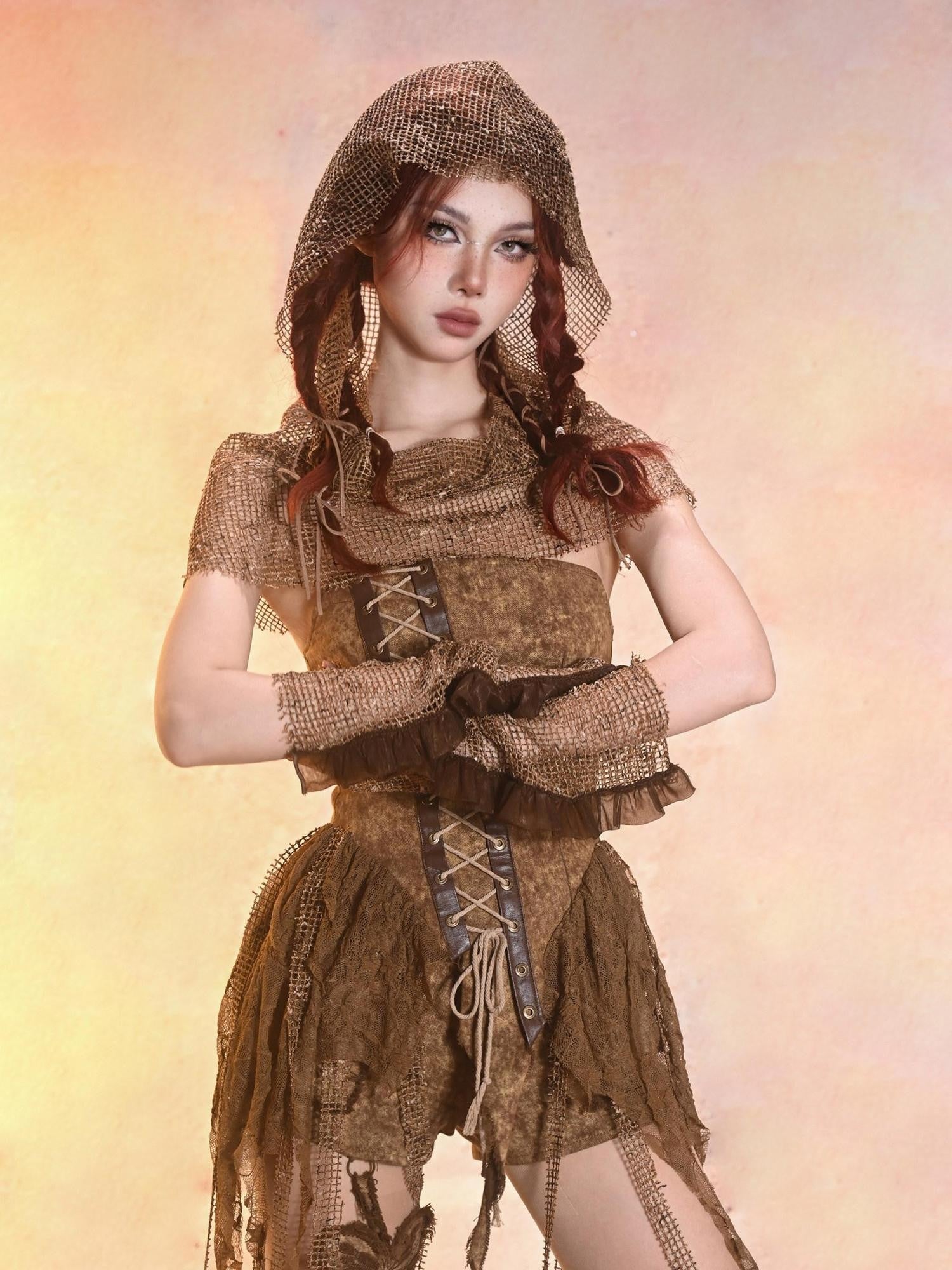 Virtual Orbit Wasteland Dune Distressed Mesh Retro Women&