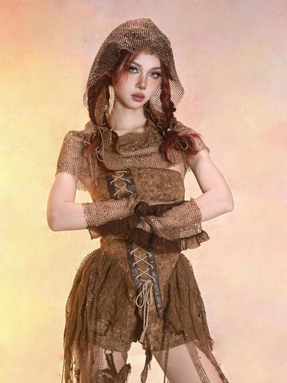 Virtual Orbit Wasteland Dune Distressed Mesh Retro Women&