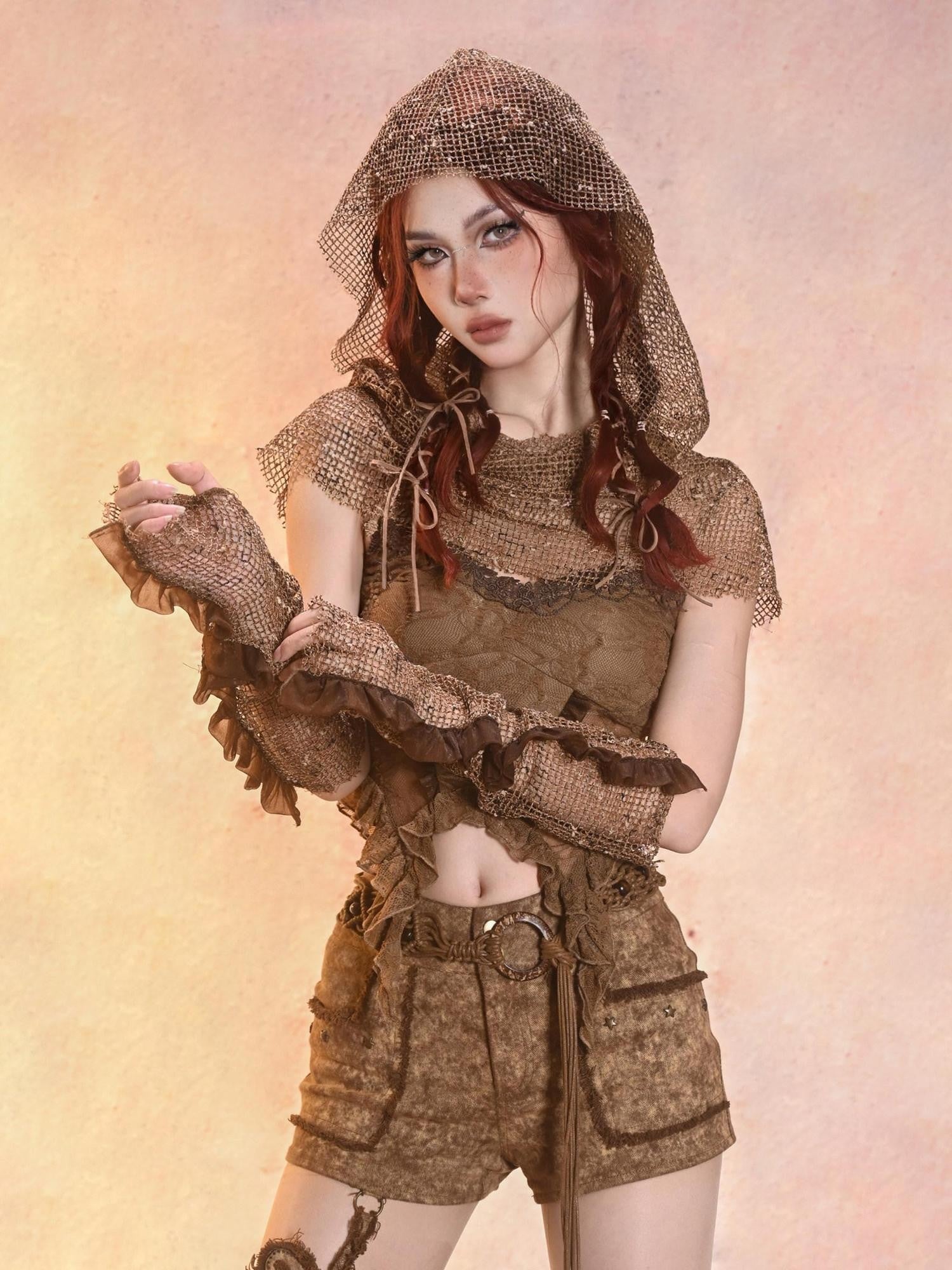 Virtual Orbit Wasteland Dune Distressed Mesh Retro Women&