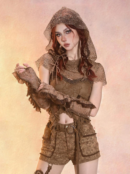 Virtual Orbit Wasteland Dune Distressed Mesh Retro Women&