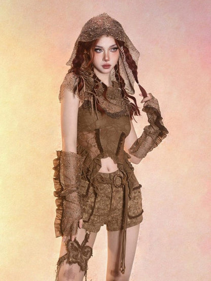 Virtual Orbit Wasteland Dune Distressed Mesh Retro Women&