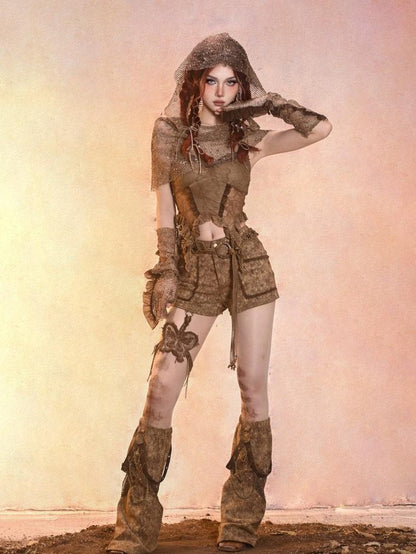 Virtual Orbit Wasteland Dune Distressed Mesh Retro Women&