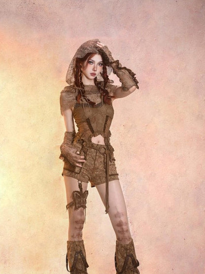 Virtual Orbit Wasteland Dune Distressed Mesh Retro Women&