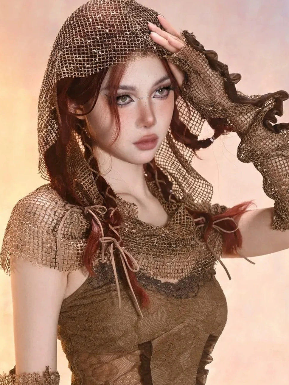 Virtual Orbit Wasteland Dune Oversize Hooded Mesh Cape