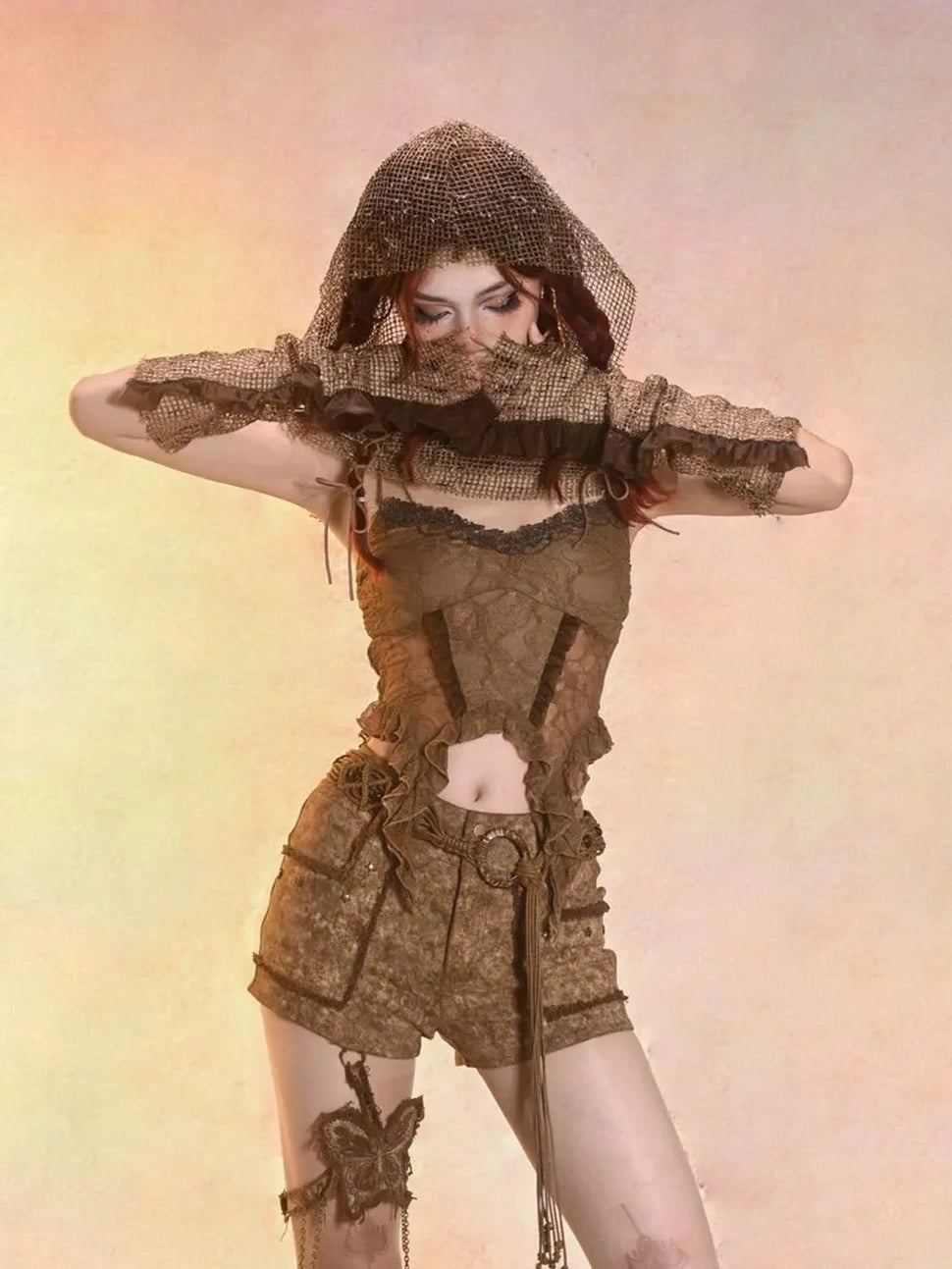 Virtual Orbit Wasteland Dune Oversize Hooded Mesh Cape