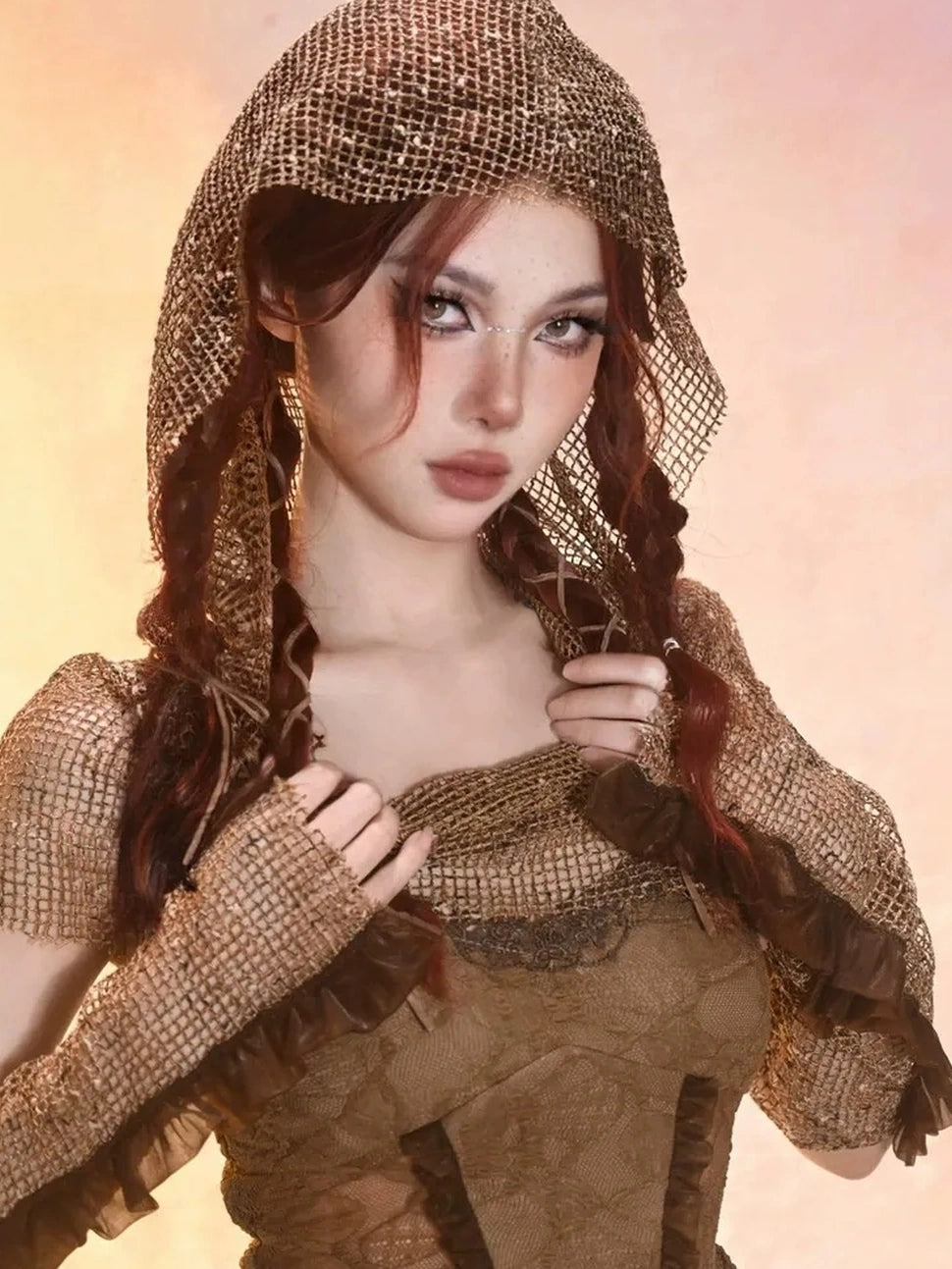 Virtual Orbit Wasteland Dune Oversize Hooded Mesh Cape