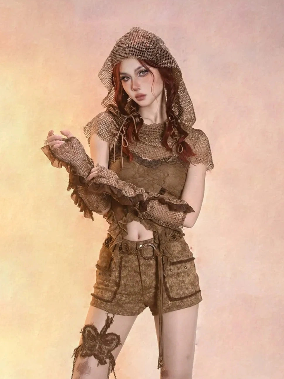 Virtual Orbit Wasteland Dune Oversize Hooded Mesh Cape