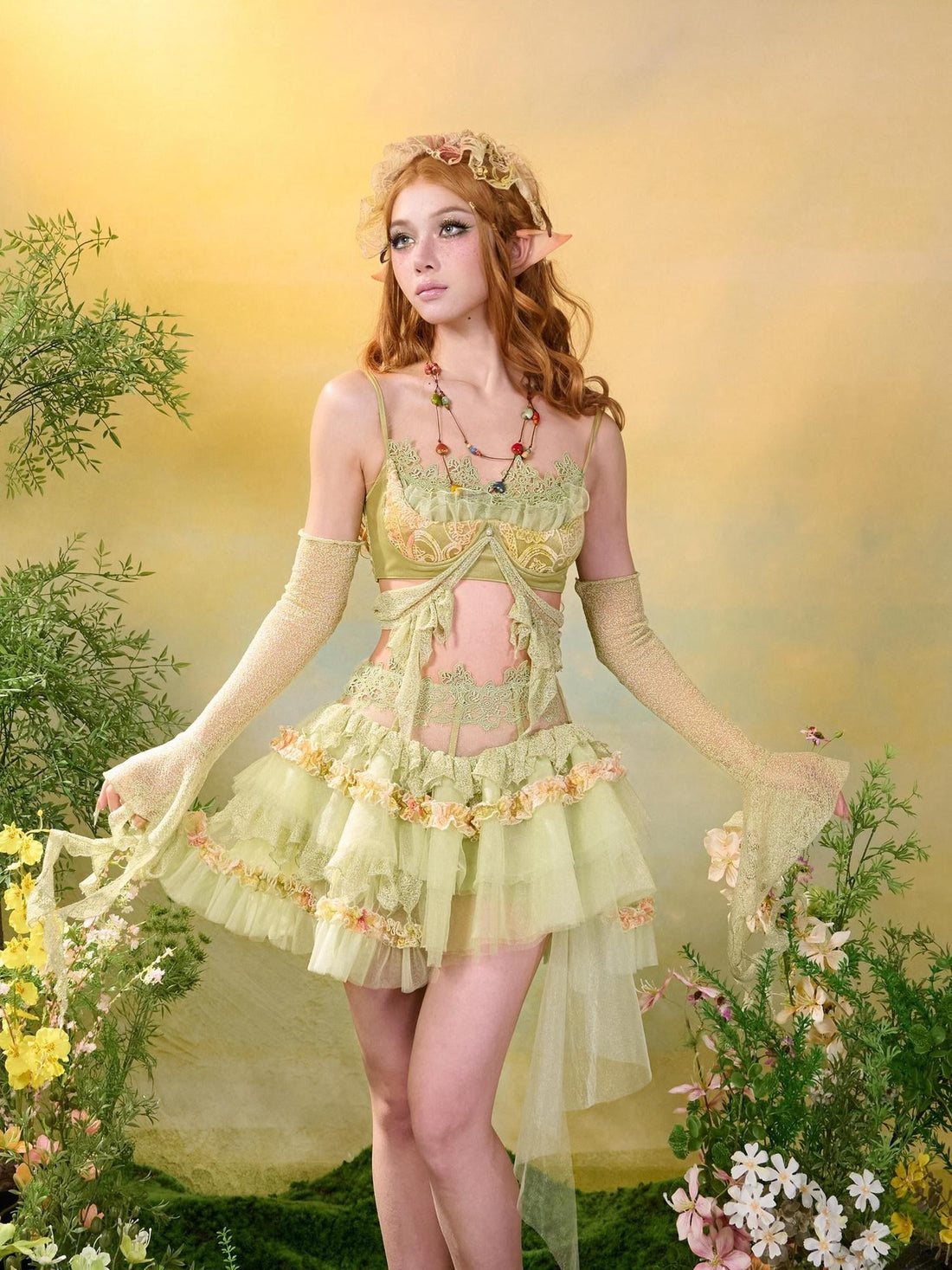 Virtual Orbit Woodland Lace Jacquard Tulle Puff Tassel Women&