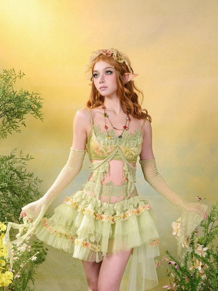Virtual Orbit Woodland Lace Jacquard Tulle Puff Tassel Women&
