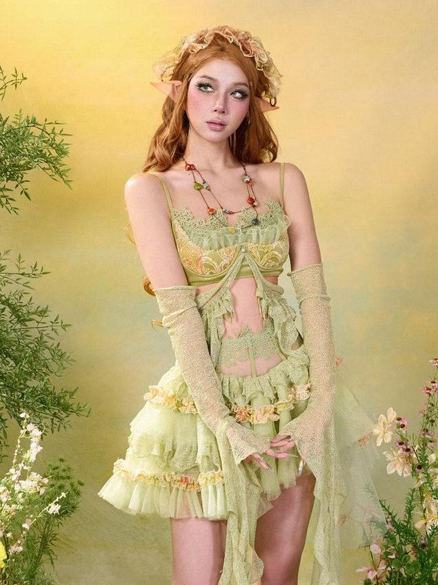 Virtual Orbit Woodland Lace Jacquard Tulle Puff Tassel Women&
