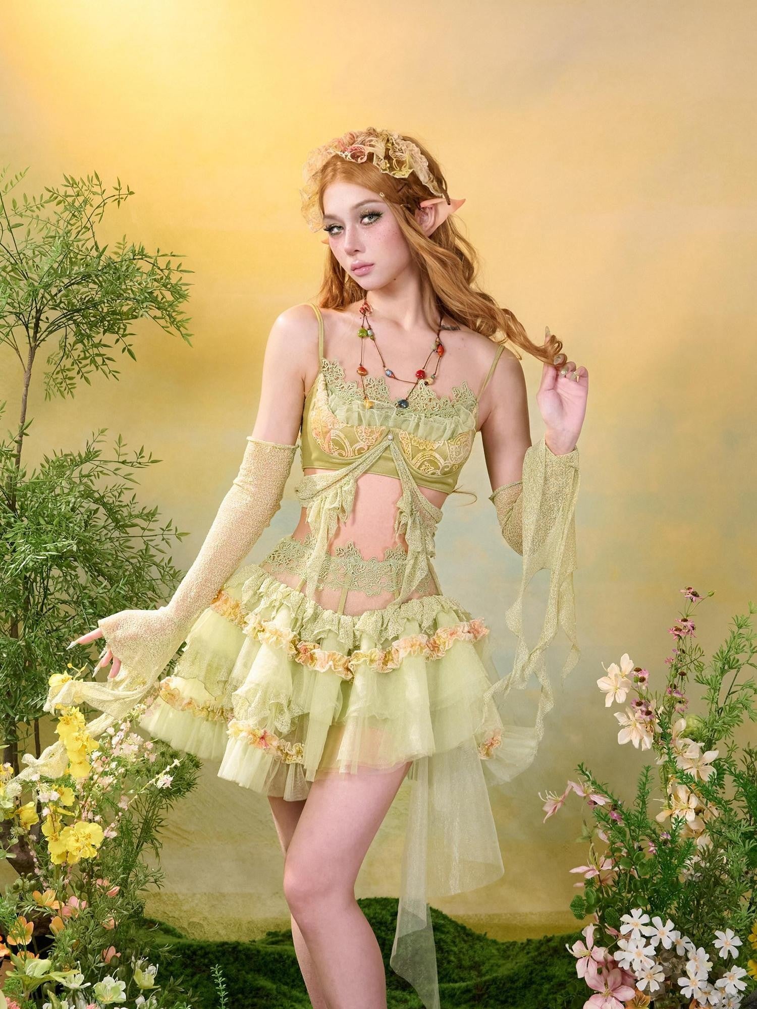 Virtual Orbit Woodland Lace Jacquard Tulle Puff Tassel Women&