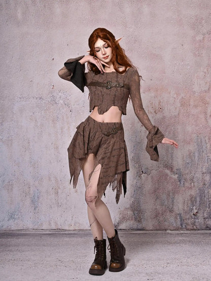 Virtual Orbit Worn In Wanderer Distressed Patchwork Mini Skirt