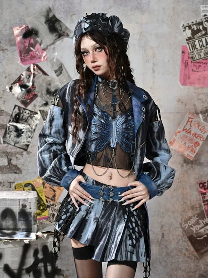 Virtual Orbit Y2K Grunge Fairy Punk Star Studded Beret