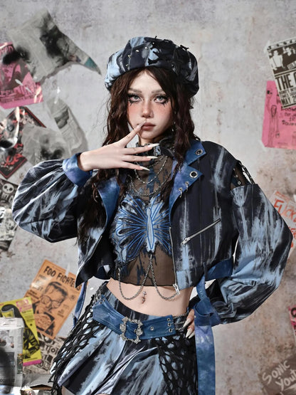 Virtual Orbit Y2K Grunge Fairy Punk Star Studded Beret