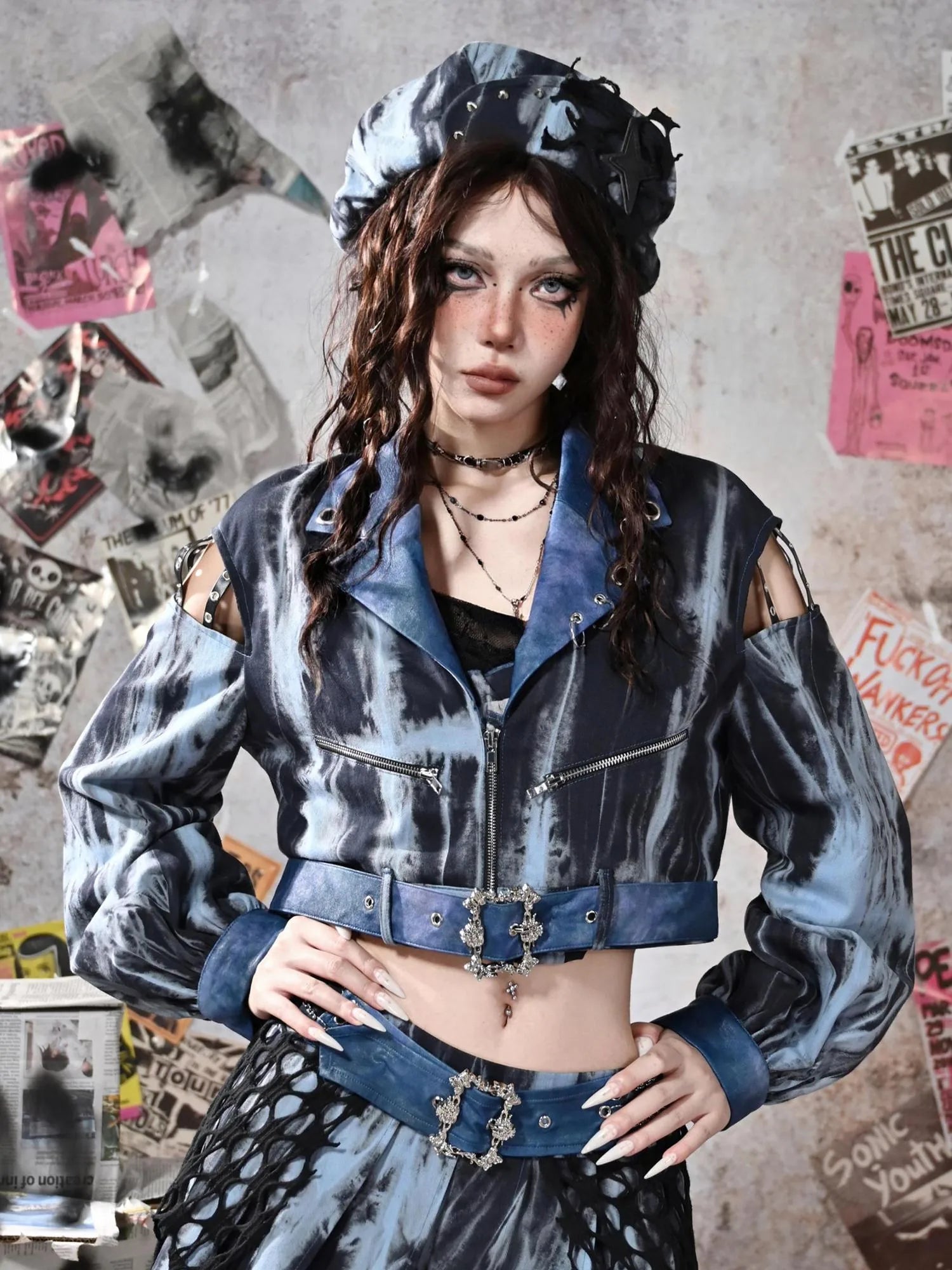 Virtual Orbit Y2K Grunge Fairy Punk Star Studded Beret